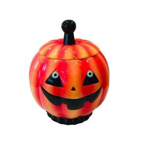TRANSPAC Shiny Footed Jack o Lantern Cookie Jar Halloween
